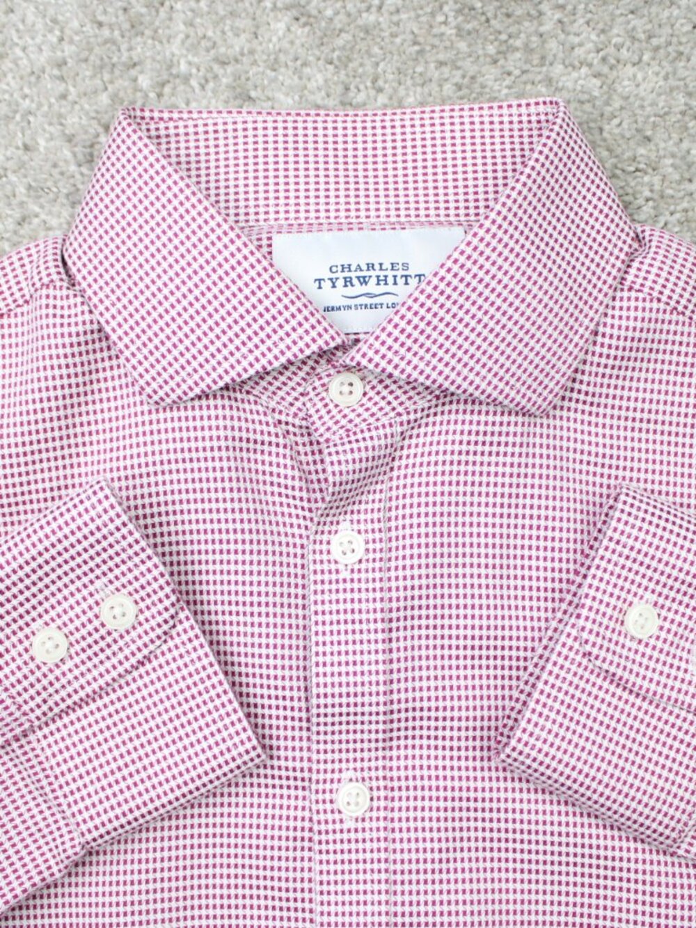 Charles Tyrwhitt Shirt Mens 16, 33 Pink Check Extra Slim Fit Cotton Long Sleeve